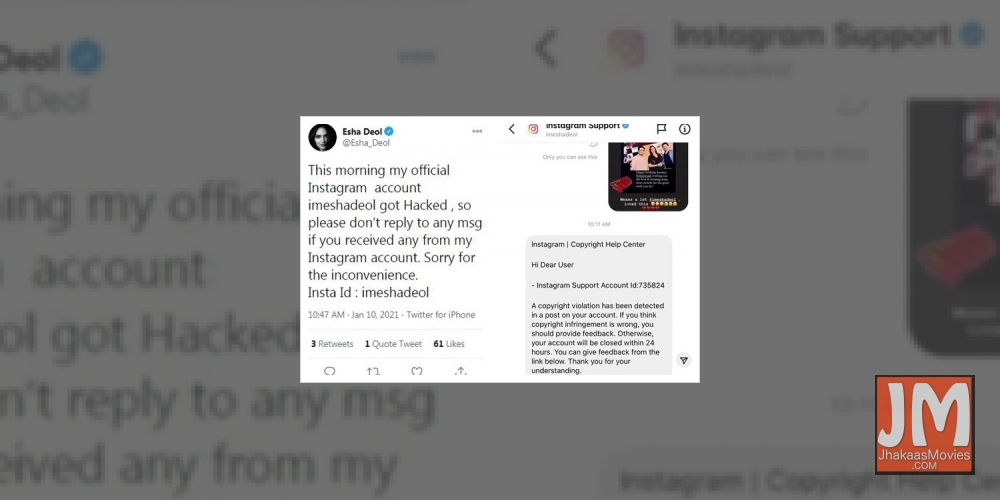 Esha Deol's Instagram account hacked