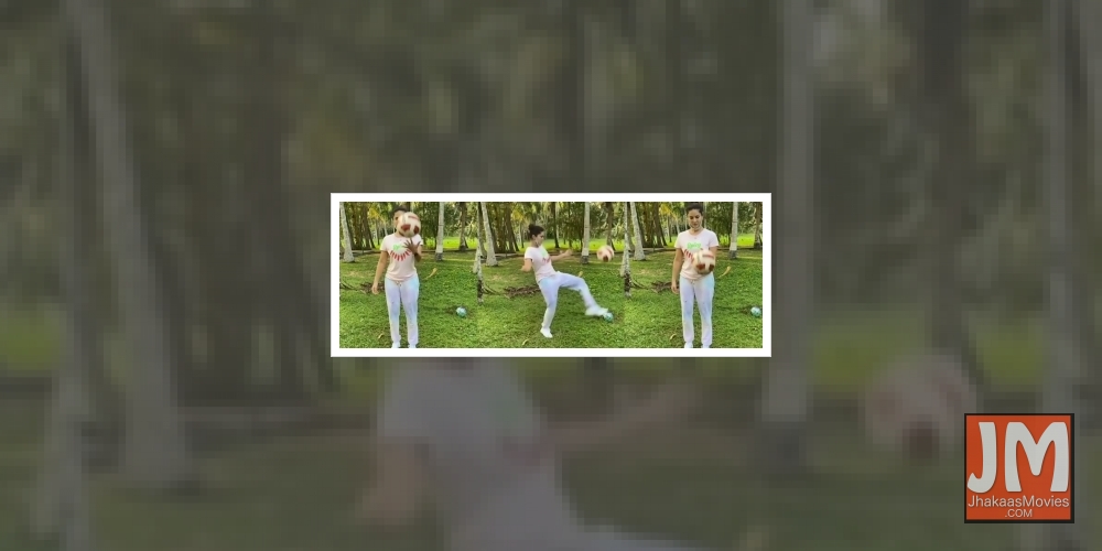 Sunny Leone shows her football skills.