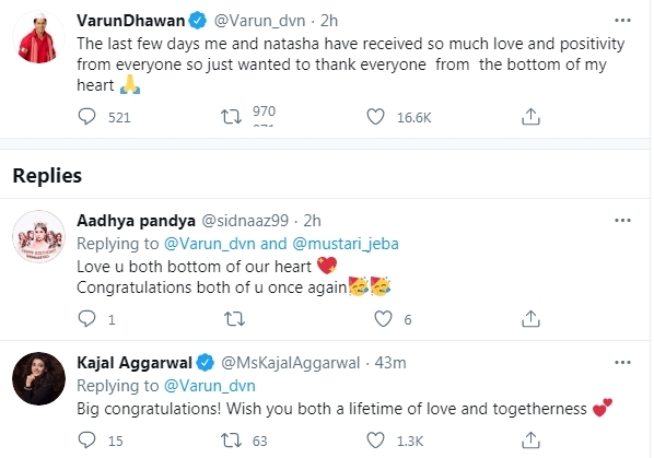Varun Dhawan overwhelmed with love post marriage to Natasha (credit: @Varun_dvn/twitter)