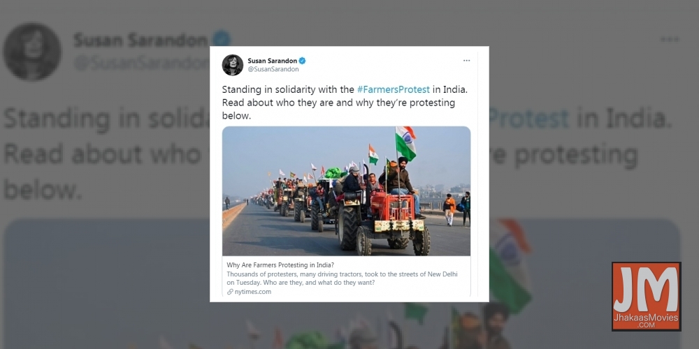 Susan Sarandon tweets solidarity for Indian farmers