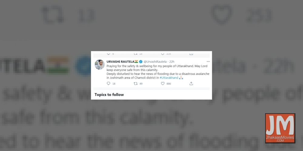 Actress Urvashi Rautela, who hails from Uttarakhand, is heartbroken seeing the damage done by the recent flood in Chamoli district of the state.