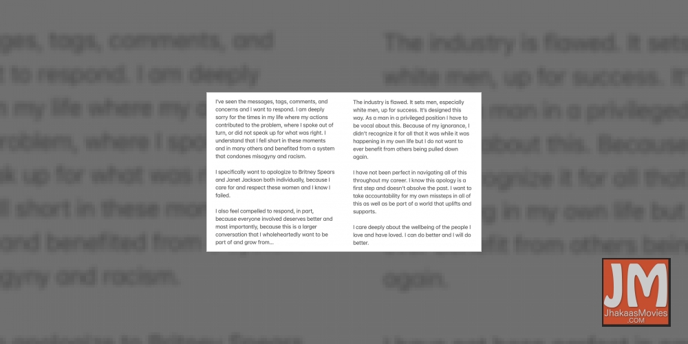 Justin Timberlake says sorry to Britney Spears, Janet Jackson