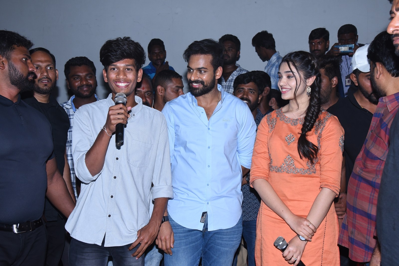 Uppena Movie Team Visit to Radhika Theater at Warangal.