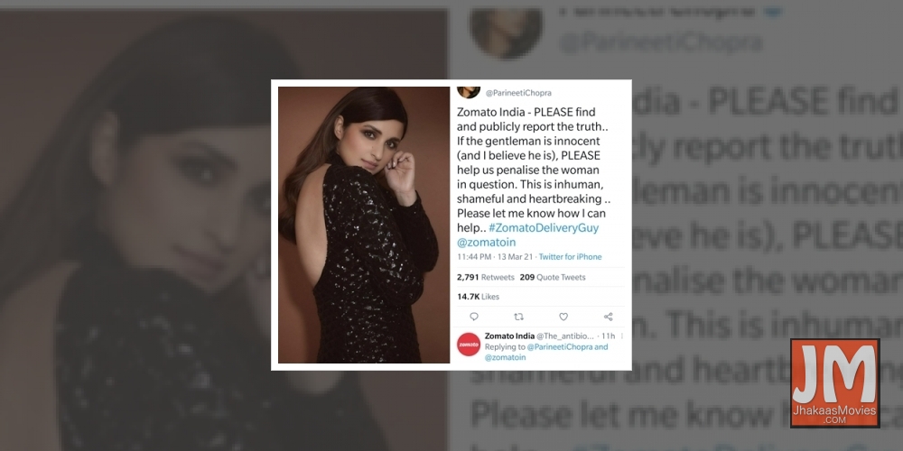Parineeti Chopra urges Zomato to 'publicly report the truth'