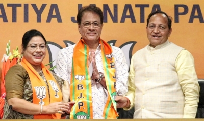New Delhi: Most popular Indian TV serial Ramayan actor Arun Govil join BJP in presence of BJP National General Secretary Arun Singh at BJP HQ, DDU Marg, in New Delhi On Thursday March 18, 2021.(Photo:IANS/Wasim sarvar)