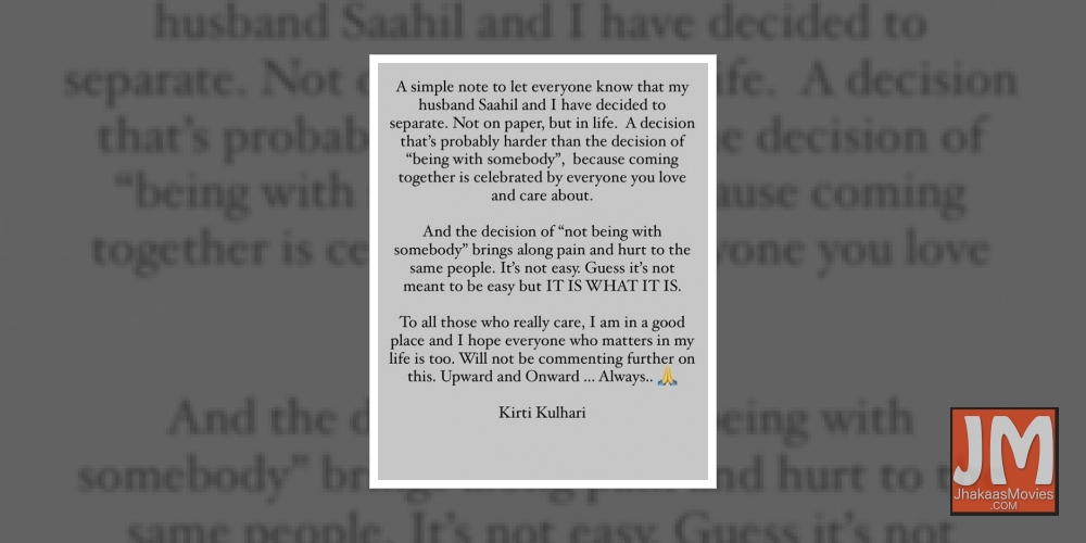 Kirti Kulhari parts ways with husband Saahil Sehgal.