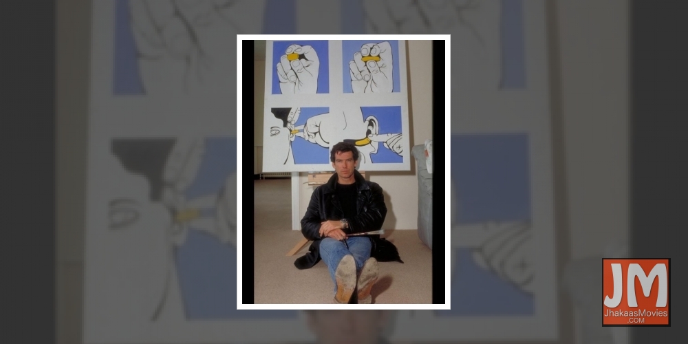 Pierce Brosnan recalls taking art work home from film set.