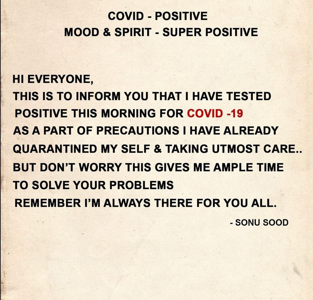 Sonu Sood tests Covid positive.(photo:Instagram)