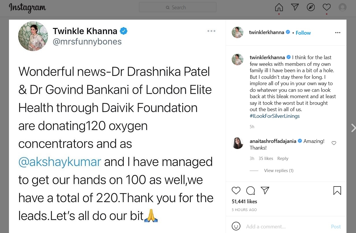 Akshay, Twinkle donate 100 oxygen concentrators