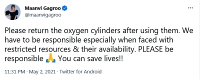 Maanvi Gagroo Tweets.(photo:Twitter)