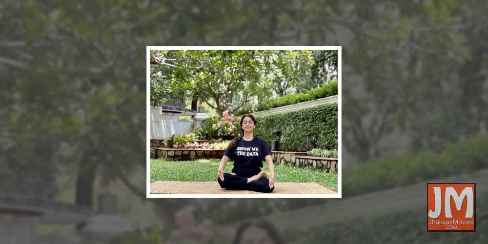 Juhi Chawla wears T-shirt with slogan 'show me the data'.