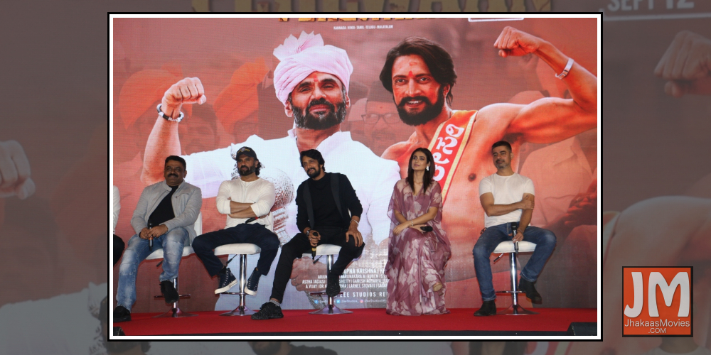 Actors Kichcha Sudeep, Suniel Shetty, Aakanksha Singh and Sushant Singh film Pehlwaan