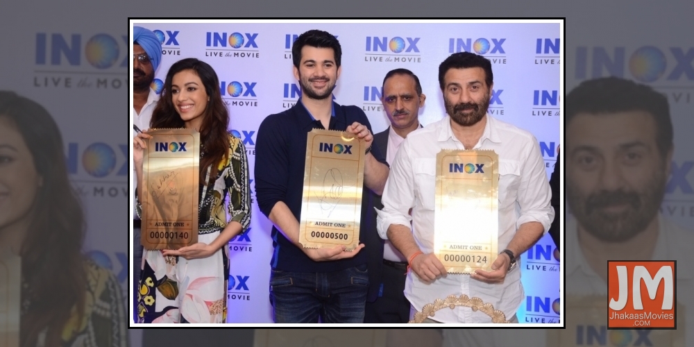 Jalandhar: Actors Sunny Deol, Karan Deol and Sahher Bambba at the launch of a cinema hall in Jalandhar on Sep 14, 2019.