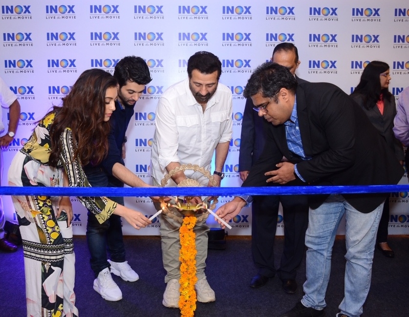 Jalandhar: Actors Sunny Deol, Karan Deol and Sahher Bambba at the launch of a cinema hall in Jalandhar on Sep 14, 2019. (Photo: IANS)