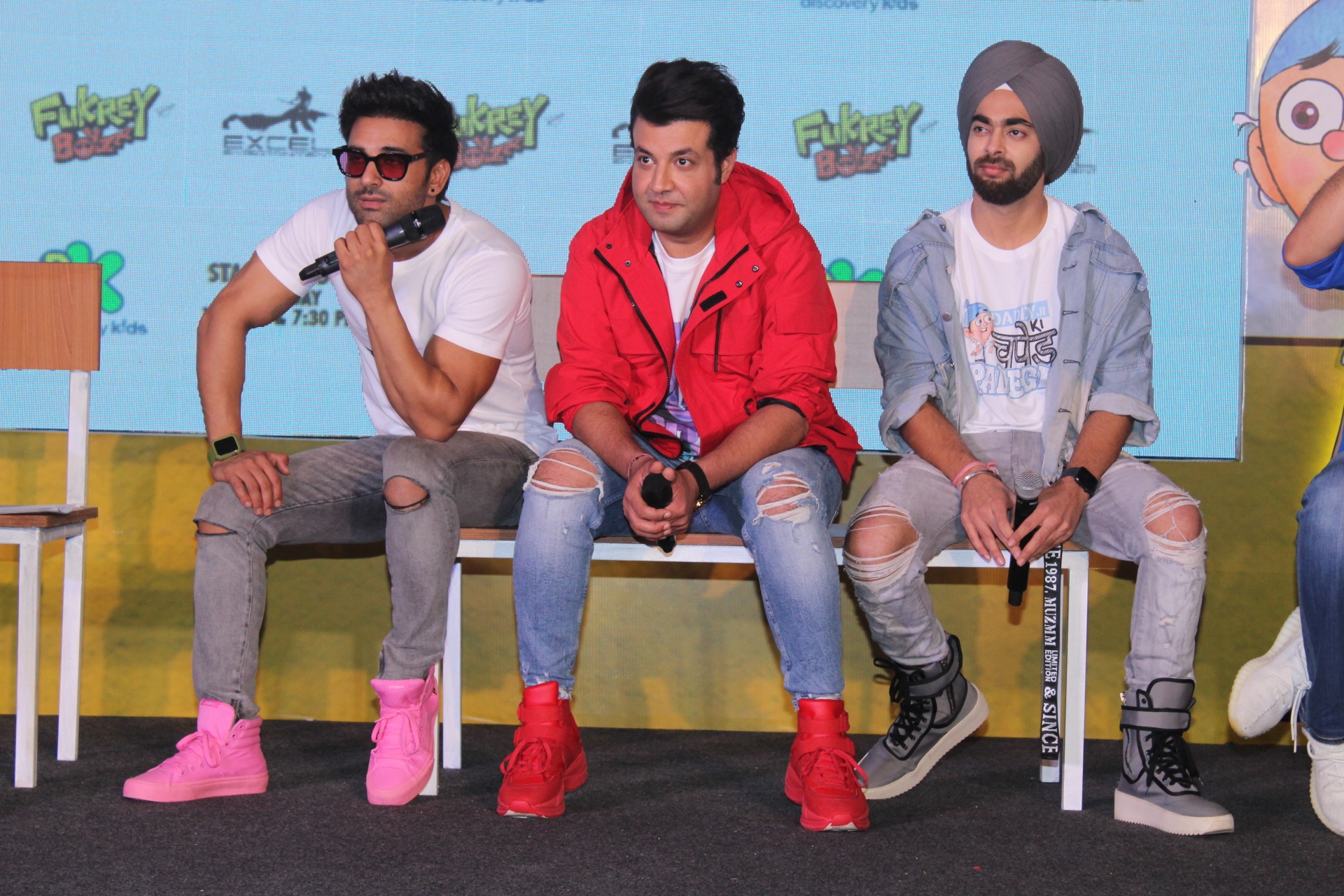 Mumbai: Actors Varun Sharma, Manjot Singh and Pulkit Samrat during the launch of Television show "Fukrey Boys" in Mumbai on Sep 25, 2019.(Photo: IANS)