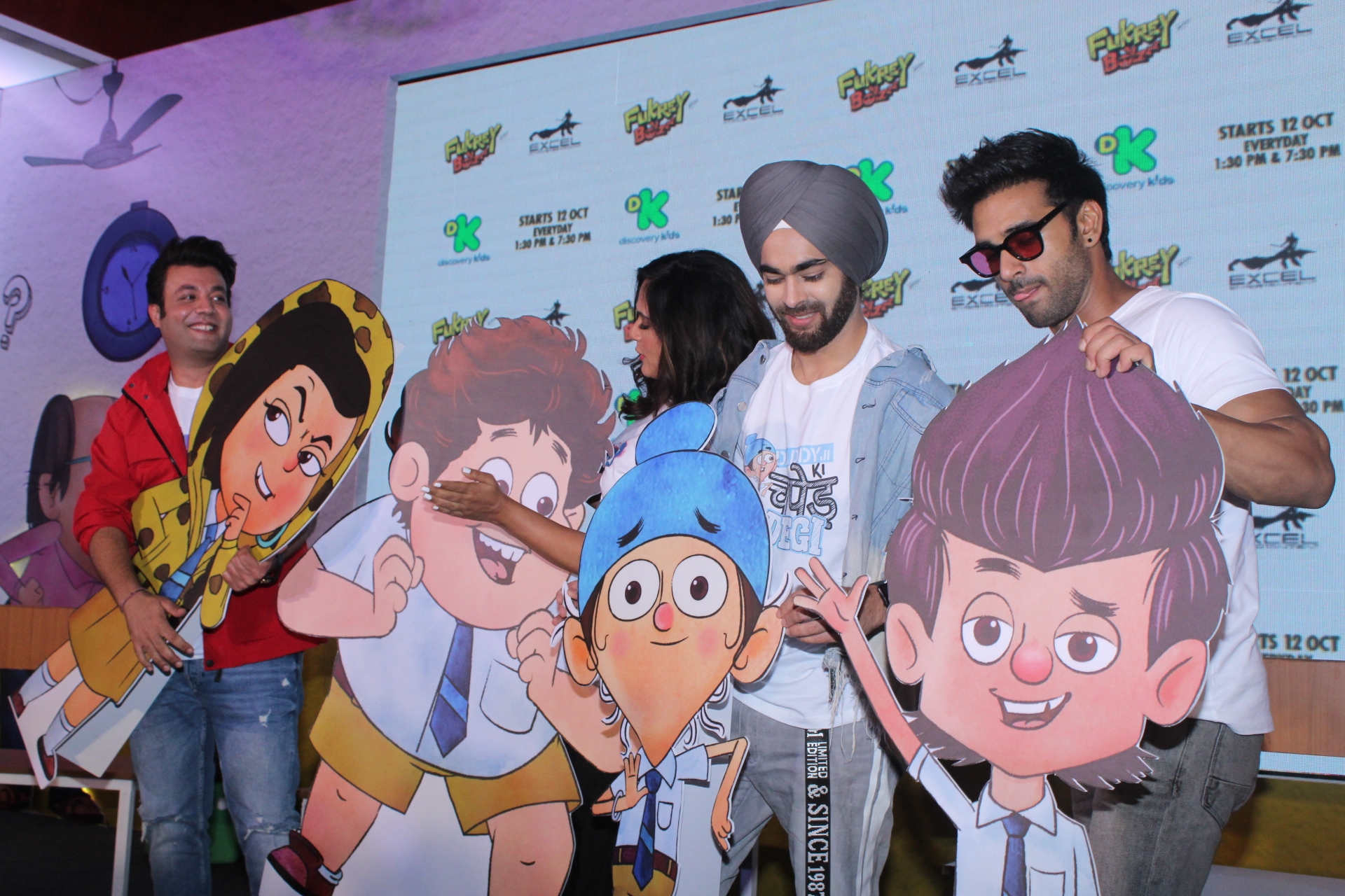 Mumbai: Actors Varun Sharma, Richa Chadda, Manjot Singh and Pulkit Samrat during the launch of Television show "Fukrey Boys" in Mumbai on Sep 25, 2019.(Photo: IANS)