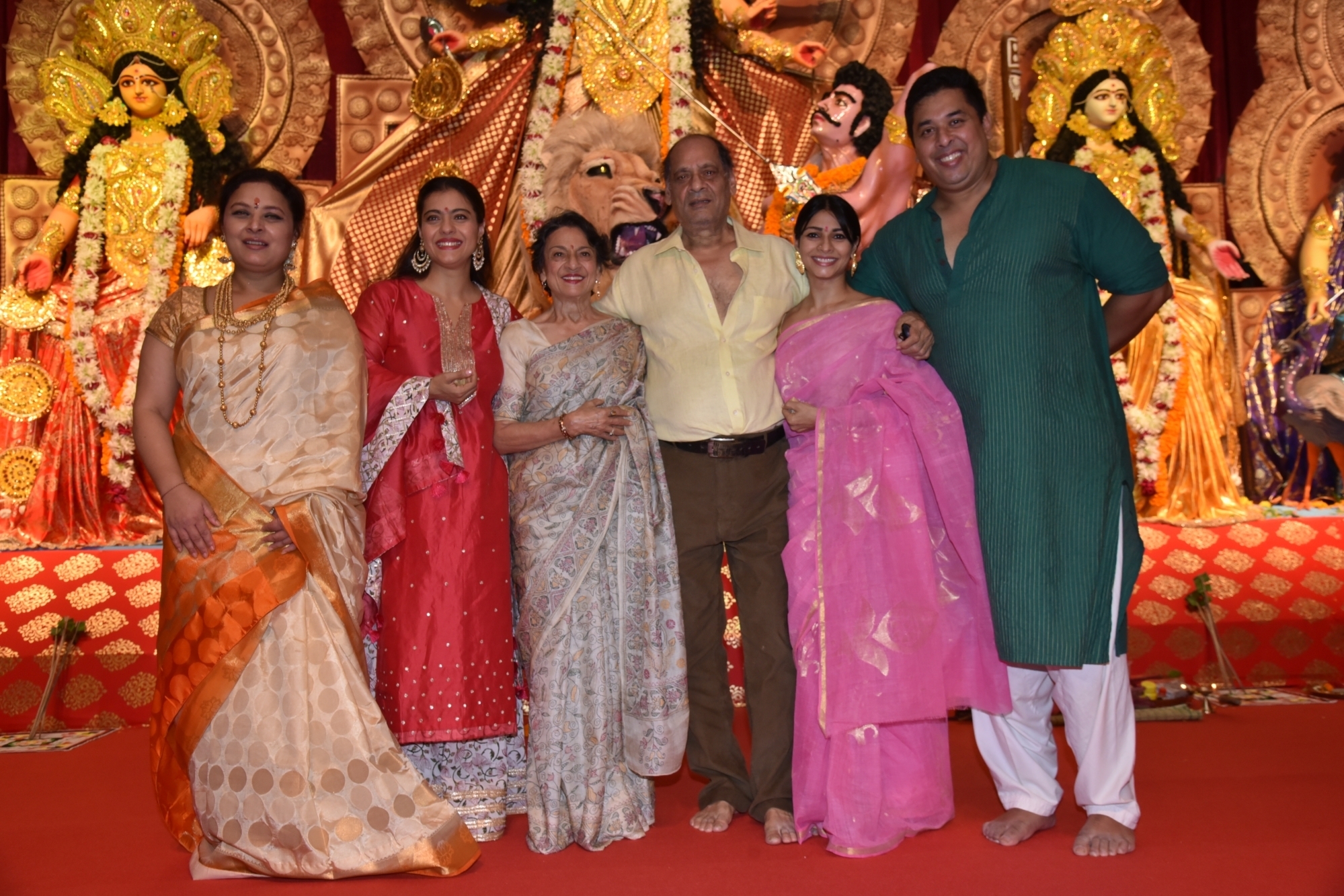Mumbai: Actresses Kajol and Tanishaa Mukerji with thier mother Tanuja at a Durga Puja pandal in Juhu Mumbai on Oct 4, 2019. (Photo: IANS)