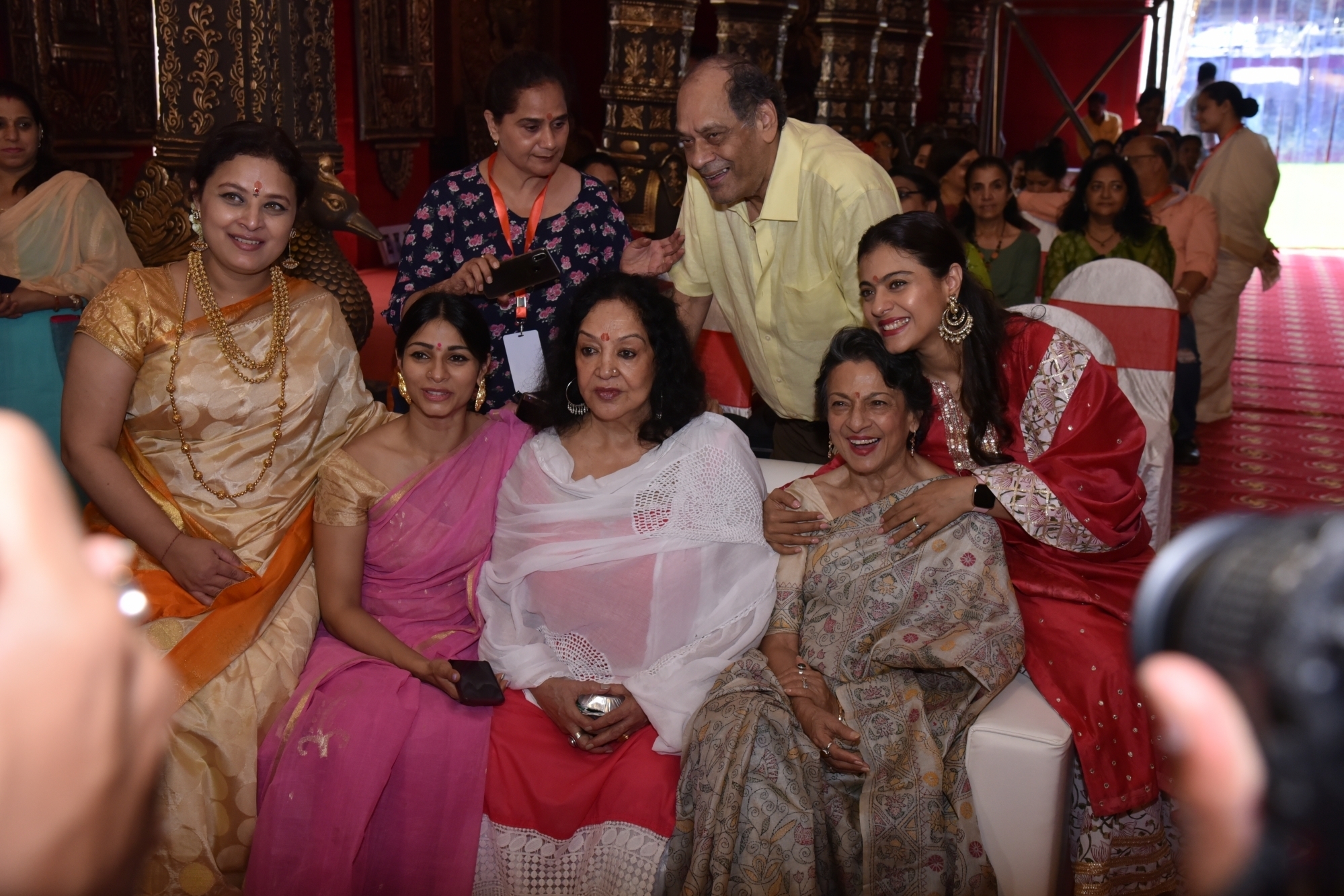 Mumbai: Actresses Kajol and Tanishaa Mukerji with thier mother Tanuja at a Durga Puja pandal in Juhu Mumbai on Oct 4, 2019. (Photo: IANS)
