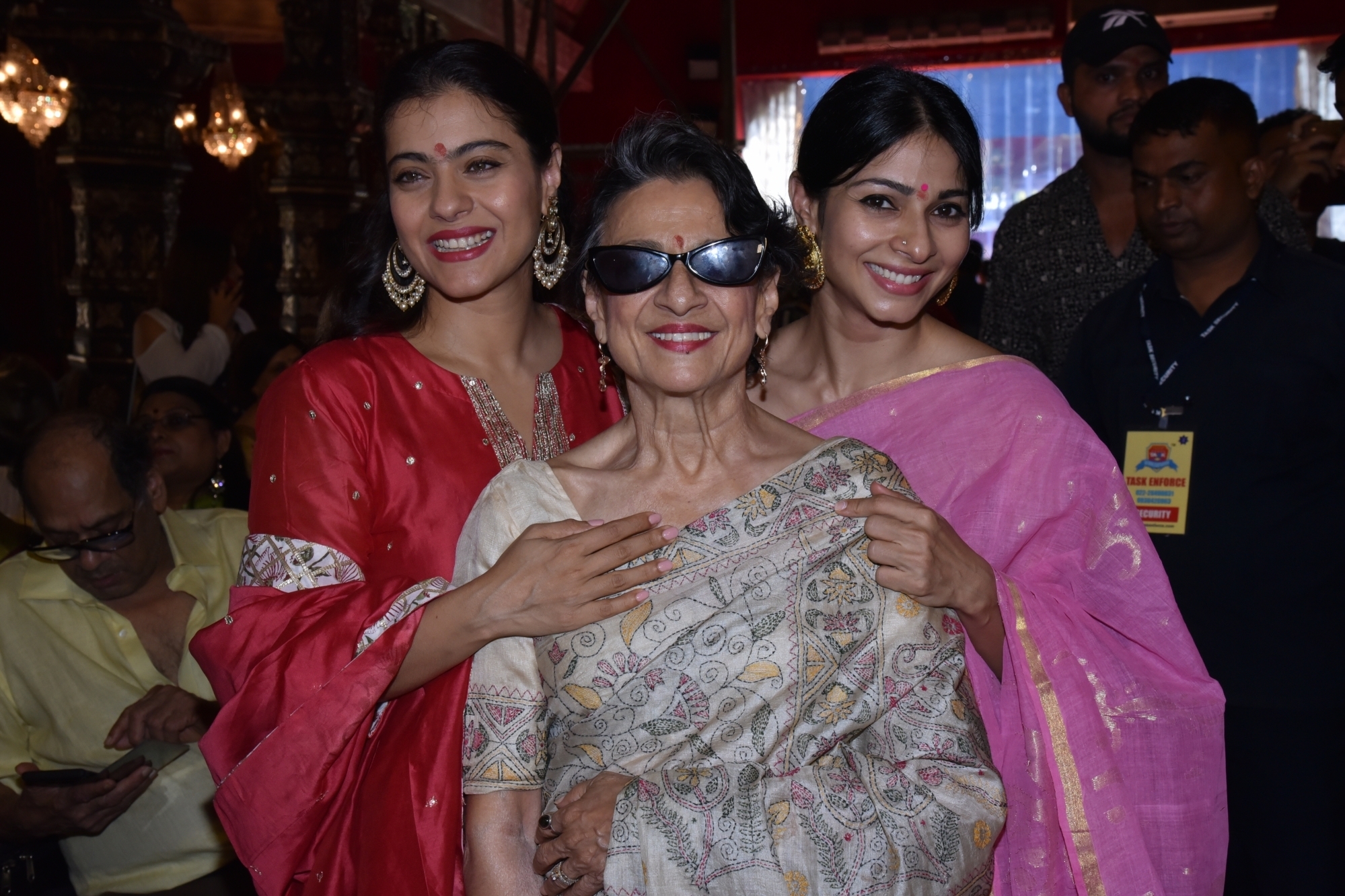 Mumbai: Actresses Kajol and Tanishaa Mukerji with thier mother Tanuja at a Durga Puja pandal in Juhu Mumbai on Oct 4, 2019. (Photo: IANS)