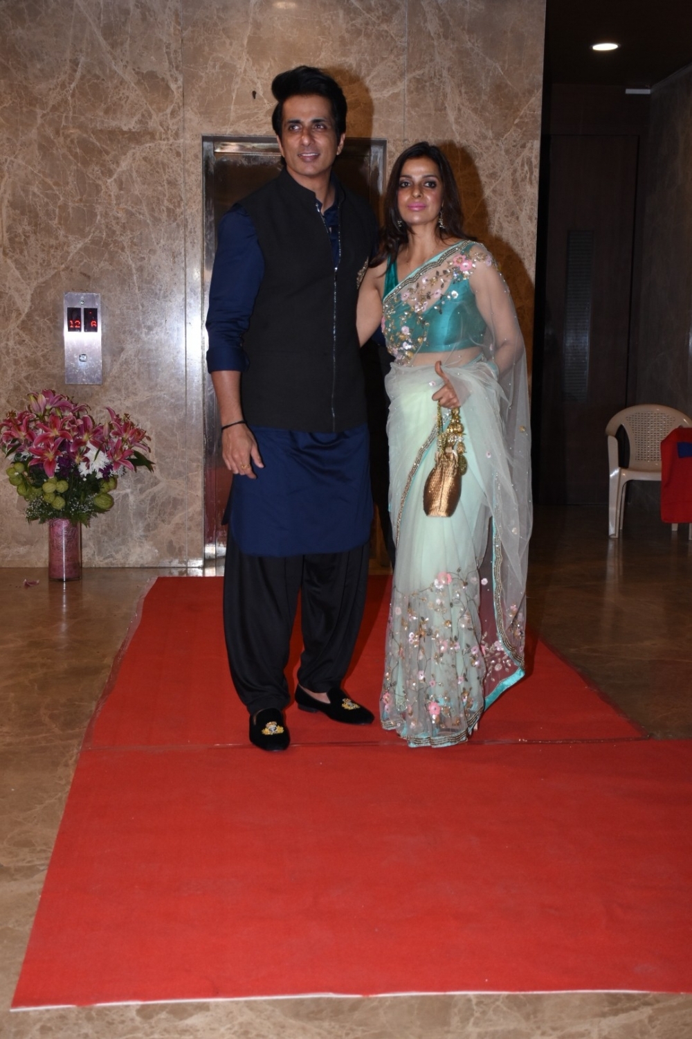 Mumbai: Actor Sonu Sood and his wife Sonali Sood at filmmaker Ramesh Taurani's Diwali bash in Mumbai on Oct 23, 2019. (Photo: IANS)