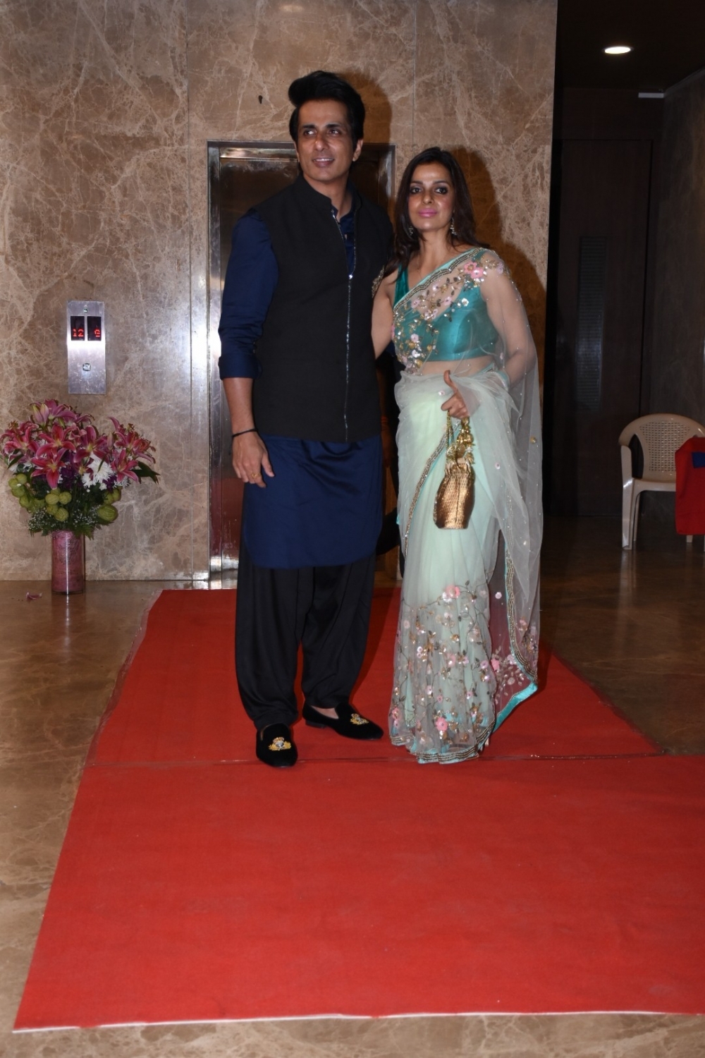 Mumbai: Actor Sonu Sood and his wife Sonali Sood at filmmaker Ramesh Taurani's Diwali bash in Mumbai on Oct 23, 2019. (Photo: IANS)