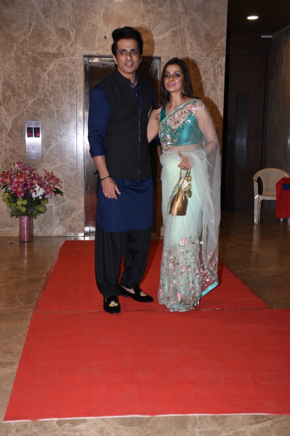 Mumbai: Actor Sonu Sood and his wife Sonali Sood at filmmaker Ramesh Taurani's Diwali bash in Mumbai on Oct 23, 2019. (Photo: IANS)