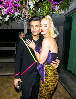 Filmmaker Karan Johar with pop singer Katy Perry at a party hosted by him for her at his residence.