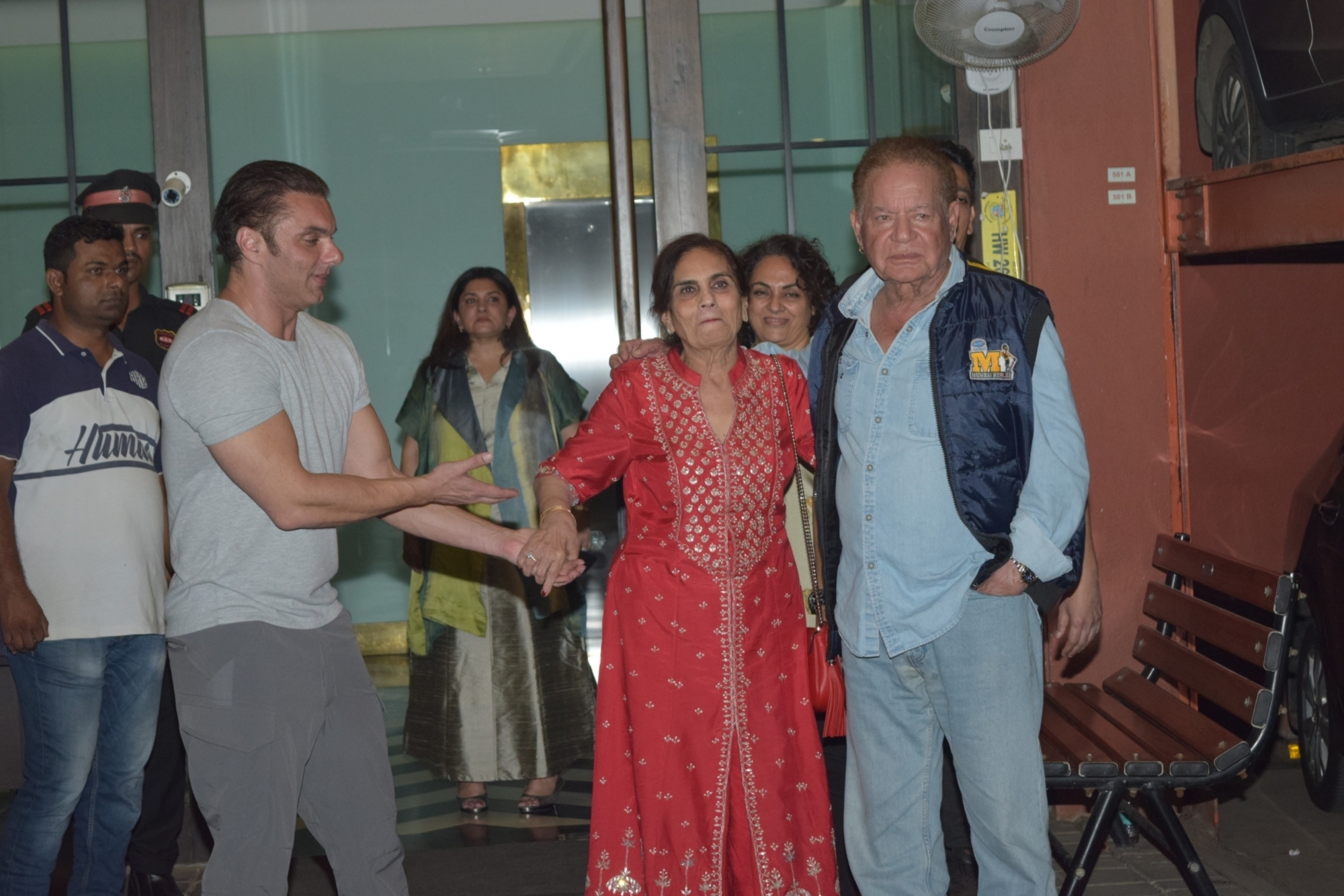 Mumbai: Writer Salim Khan, with his wife Salma Khan and son Sohail Khan at the wedding anniversary party of his daughter Arpita Khan and son-in-law Aayush Sharma in Mumbai on Nov 18, 2019. (Photo: IANS)