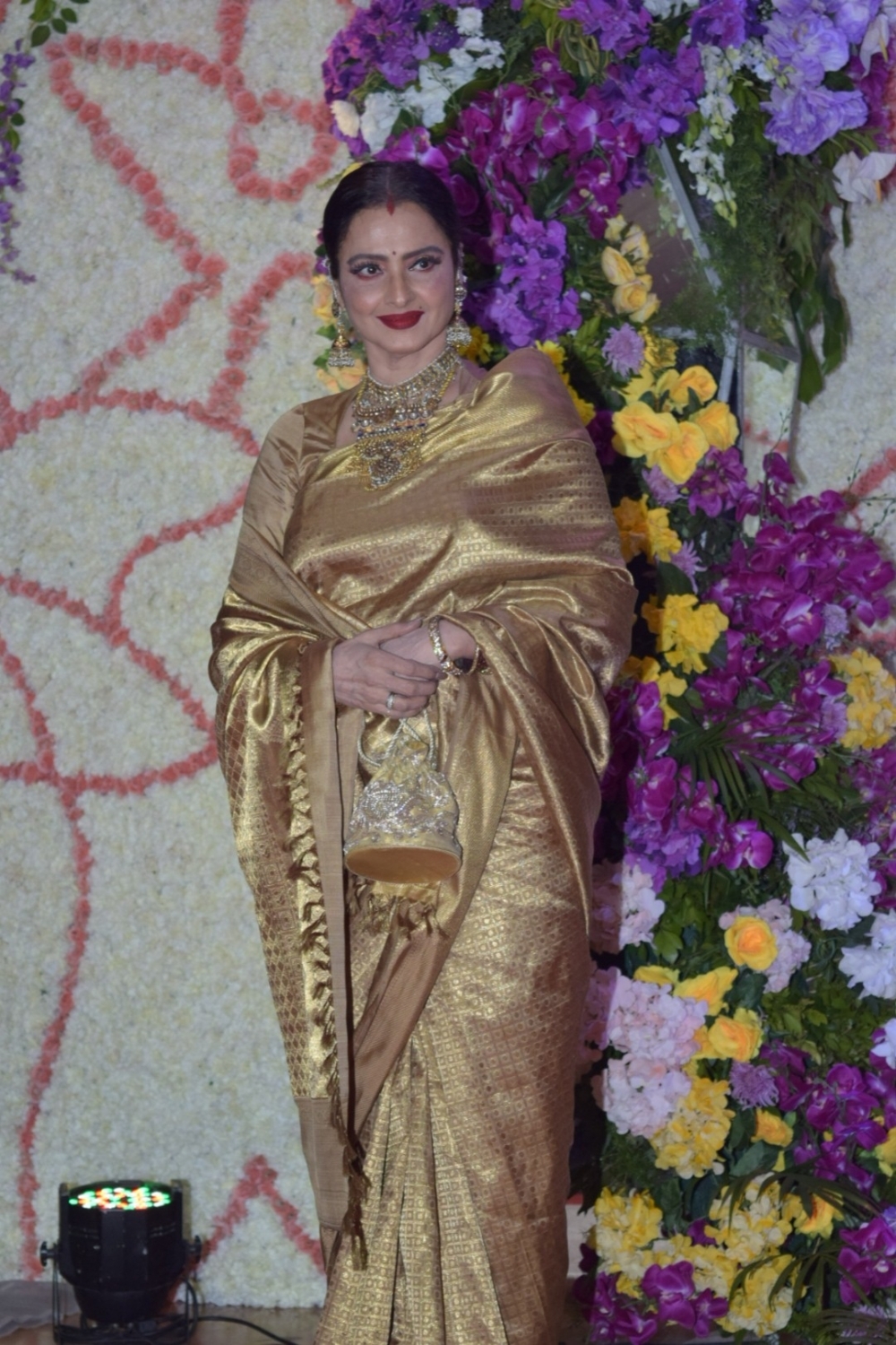 Mumbai: Actress Rekha at the wedding reception of filmmaker Sooraj Barjatya's son Devaansh Barjatya in Mumbai on Nov 29, 2019. (Photo: IANS)