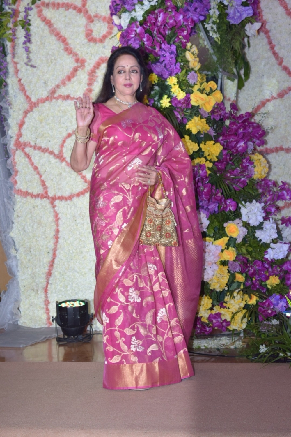 Mumbai: Actress Hema Malini at the wedding reception of filmmaker Sooraj Barjatya's son Devaansh Barjatya in Mumbai on Nov 29, 2019. (Photo: IANS)