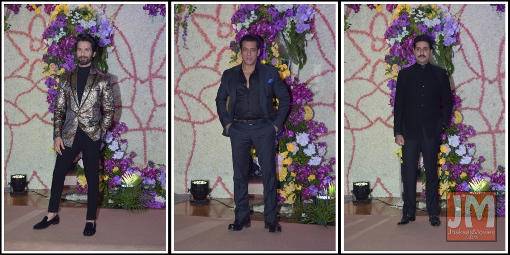 Shahid Kapoor , Salman Khan, and Abhishek Bachchan at filmmaker Sooraj Barjatya's son Devaansh Barjatya