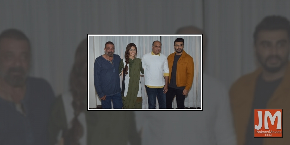 Mumbai: Actors Sanjay Dutt, Arjun Kapoor, Kriti Sanon and director Ashutosh Gowariker during the promotions of their upcoming film