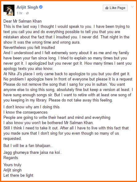Arijit Singh's Apology to Salman Khan