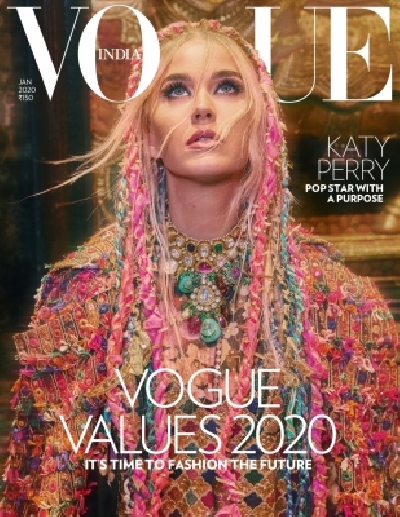 Vogue India January 2020 cover - Katy Perry. (Photographed by Greg Swales, Styled by Anaita Shroff Adajania)