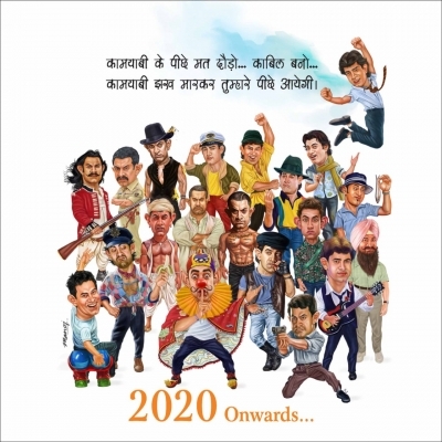 The cover page of the calendar featuring the caricature of all the characters brought to life by superstar Aamir Khan on-screen created by Cartoonist Manoj Sinha.