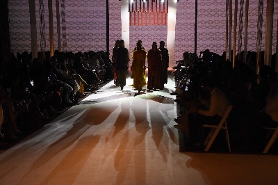 Mumbai: Models walks the ramp showcasing fashion designer Ritu Kumar's creations on Day 3 of the Lakme Fashion Week Summer/Resort 2020, in Mumbai on Feb 13, 2020. (Photo: IANS)