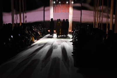 Mumbai: Models walks the ramp showcasing fashion designer Ritu Kumar's creations on Day 3 of the Lakme Fashion Week Summer/Resort 2020, in Mumbai on Feb 13, 2020. (Photo: IANS)