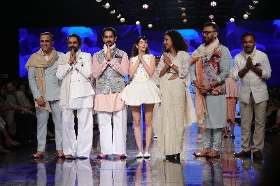 Mumbai: Actor Siddharth Suryanarayan with other models who walked the ramp for 'House Of Three X Tantajo', on Day 3 of the Lakme Fashion Week Summer/Resort 2020, in Mumbai on Feb 13, 2020. (Photo: IANS)
