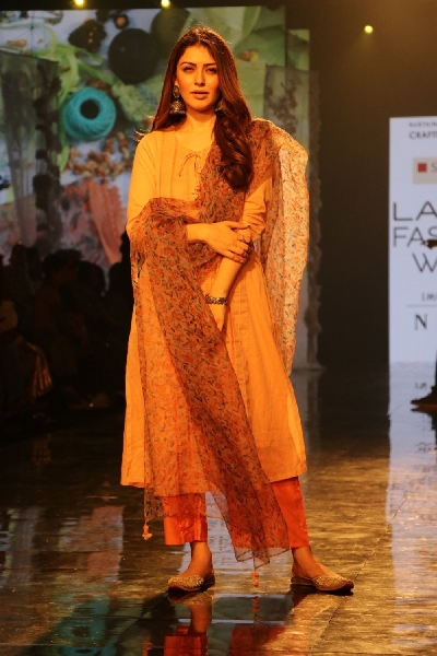 Mumbai: Actress Hansika Motwani at Lakme Fashion Week Summer/Resort 2020, in Mumbai on Feb 13, 2020. (Photo: IANS)