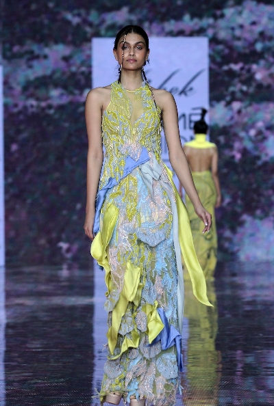 Mumbai: A model walks the ramp showcasing the creation of fashion designer Swapnil Shinde on Day 2 of the Lakme Fashion Week Summer/Resort 2020, in Mumbai on Feb 12, 2020. (Photo: IANS)