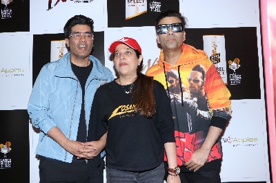 Mumbai: Fashion designer Manish Malhotra and filmmaker Karan Johar at the screening of the upcoming short film "Devi" in Mumbai on March 2, 2020. (Photo: IANS)