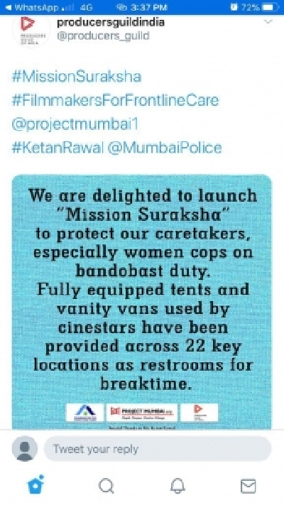 Producers Guild provides filmstar vanity vans, tents for COVID-19 duty female cops.