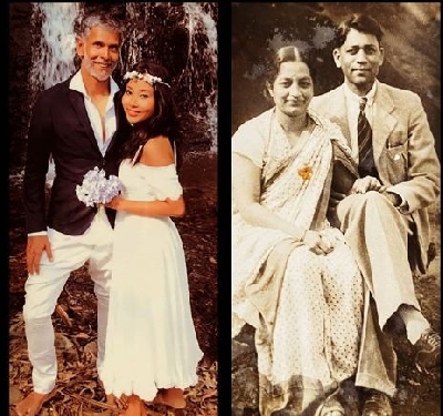 Milind Soman shares grandparents, his wedding pic.