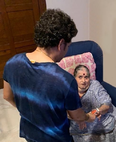 Absolutely priceless to start the day with mother's blessings: Tendulkar.