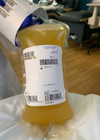 Tom Hanks shares pic of his donated plasma.