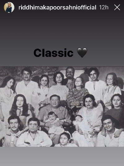 Riddhima Kapoor shares a 'classic' Kapoor family portrait.