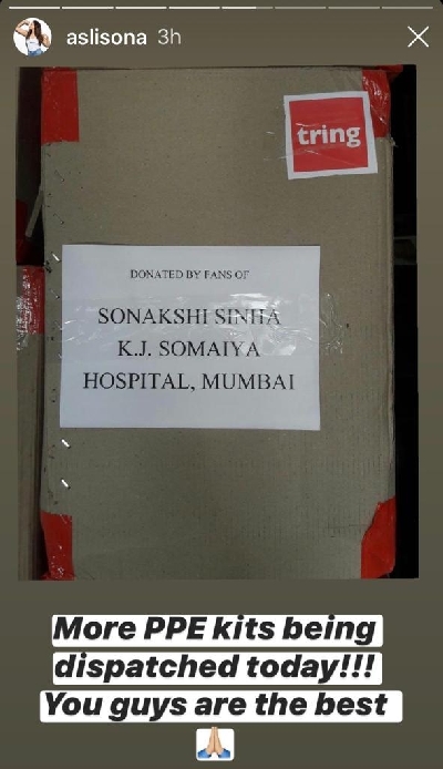 Sonakshi to fans donating PPE kits: You guys are the best.