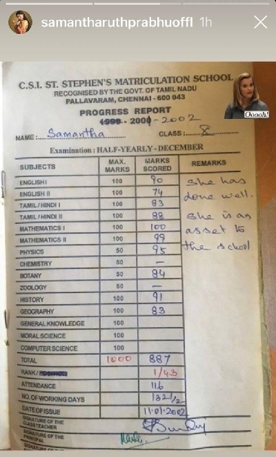 'Asset' Samantha shares her school report card.