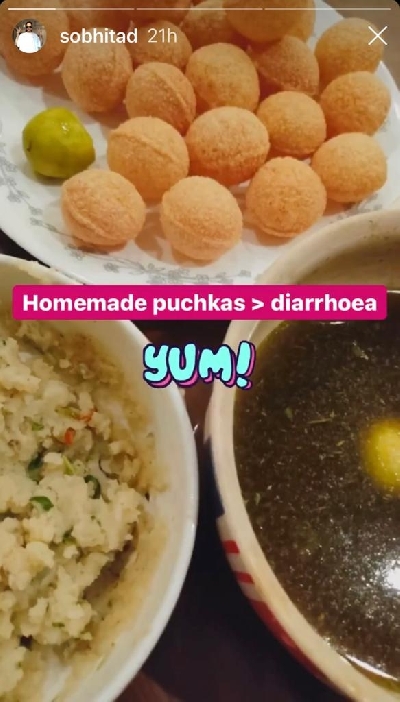 Sobhita Dhulipala gorges on some 'homemade puchkas'.