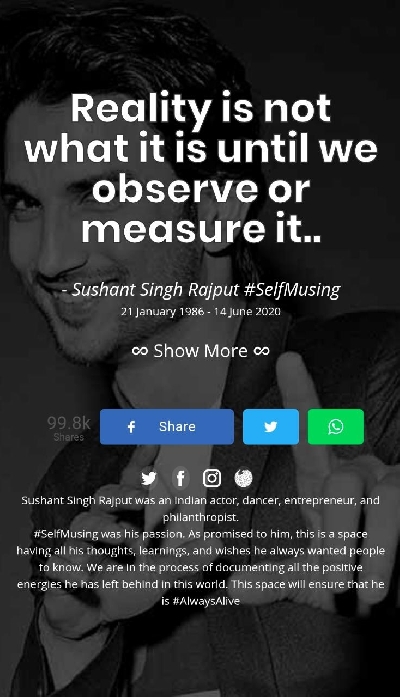 Sushant Singh Rajput website to share 'all the positive energies'.